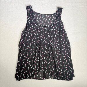 Torrid Black Lipstick Print Sleeveless Button Front Chiffon Top Womens Size 3